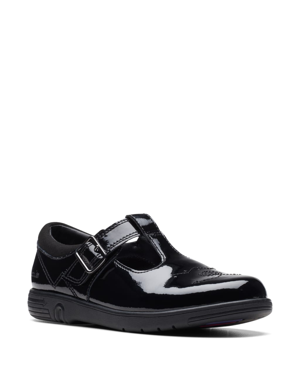 Clarks patent t strap sandals top
