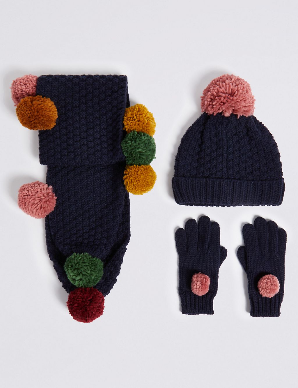 Kids' Pom Pom Hat, Scarf & Gloves Set (3-14 Years) 1 of 1