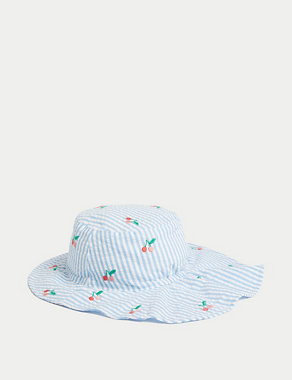 Kids' Pure Cotton Cherry Striped Sun Hat (1-6 Yrs) Image 2 of 3