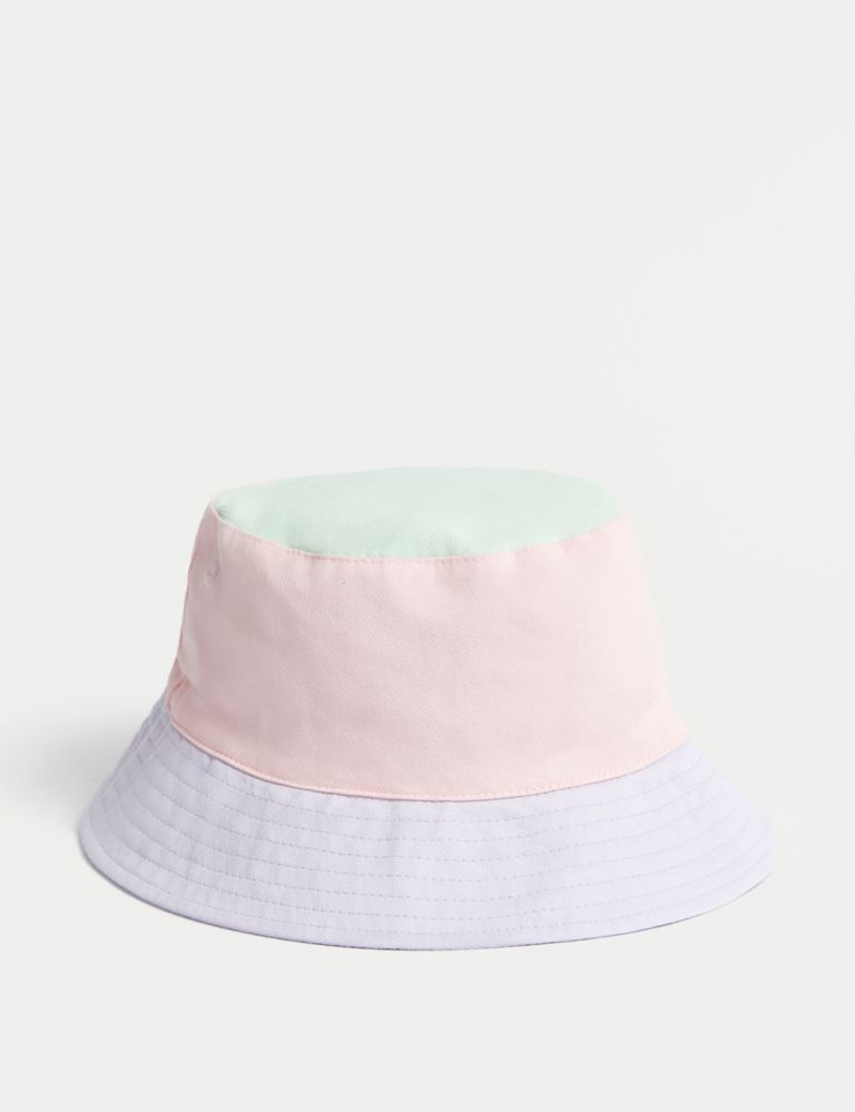 Marks & Spencer Kids' Pure Cotton Checked Sun Hat (1-6 Yrs) - Green Mix - 3-6y