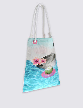 Kids' Pure Cotton Dolphin Print Shopper Bag Image 2 of 3