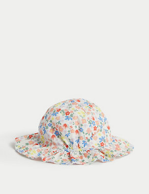 Kids' Pure Cotton Reversible Floral Sun Hat (1-6 Yrs) Image 2 of 4