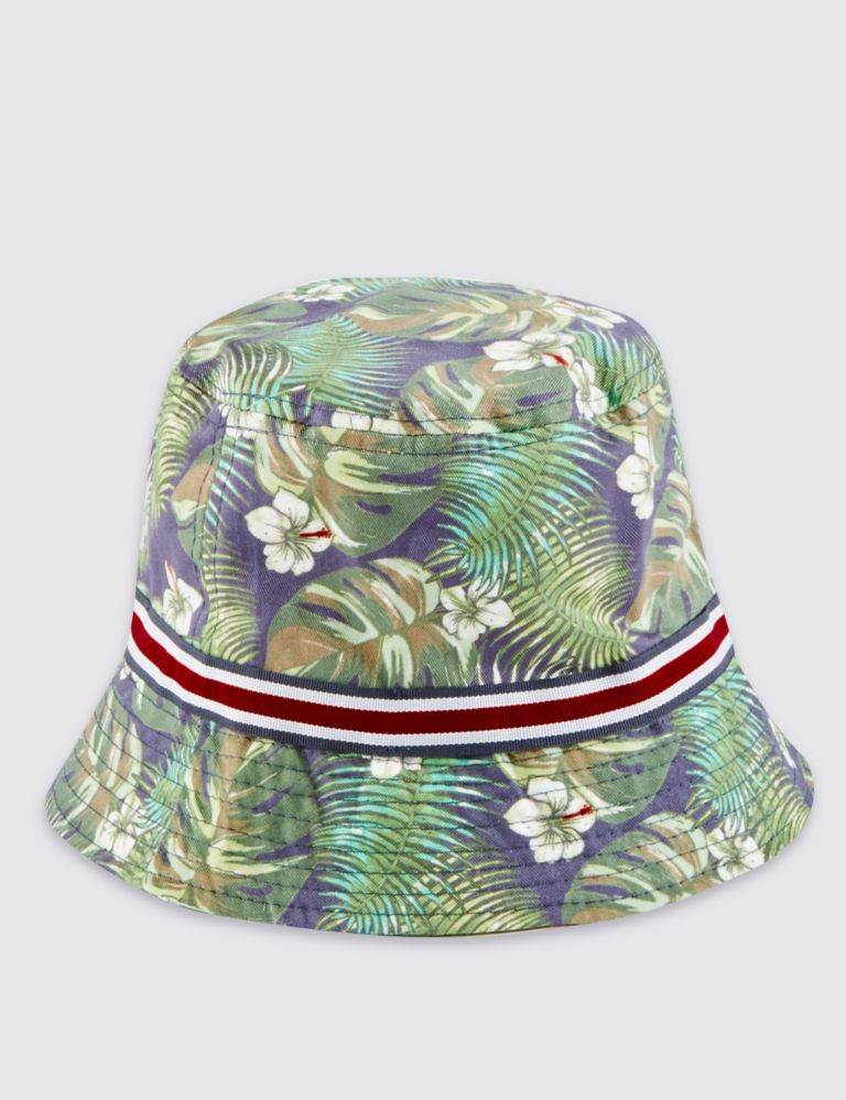 Kids' Pure Cotton Safe in the Sun Hibiscus Print Bucket Hat 1 of 1
