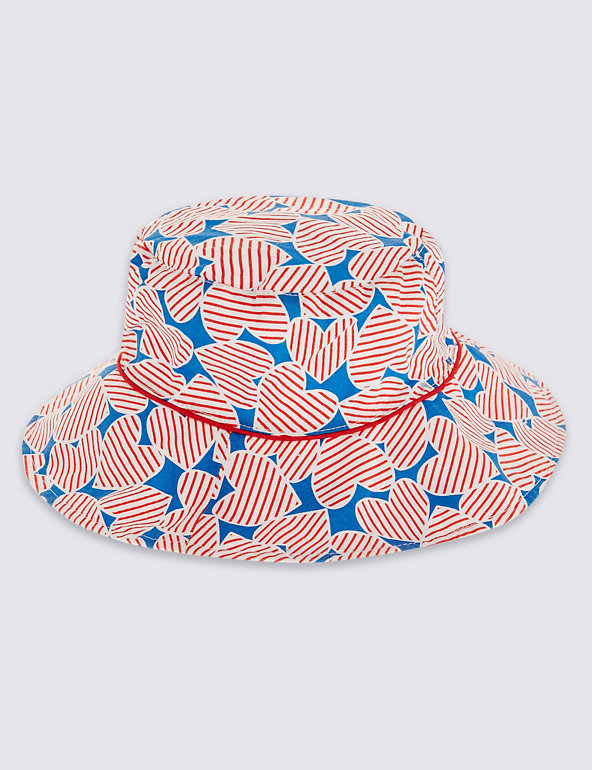 Kids' Pure Cotton Striped Heart Print Safe in the Sun Hat Image 1 of 1