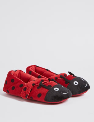 Kids Riptape Ladybird Slippers 5 Small 12 Small M S