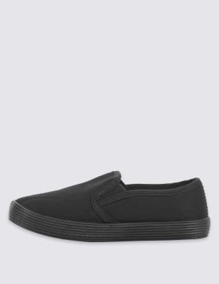 black slip on plimsolls