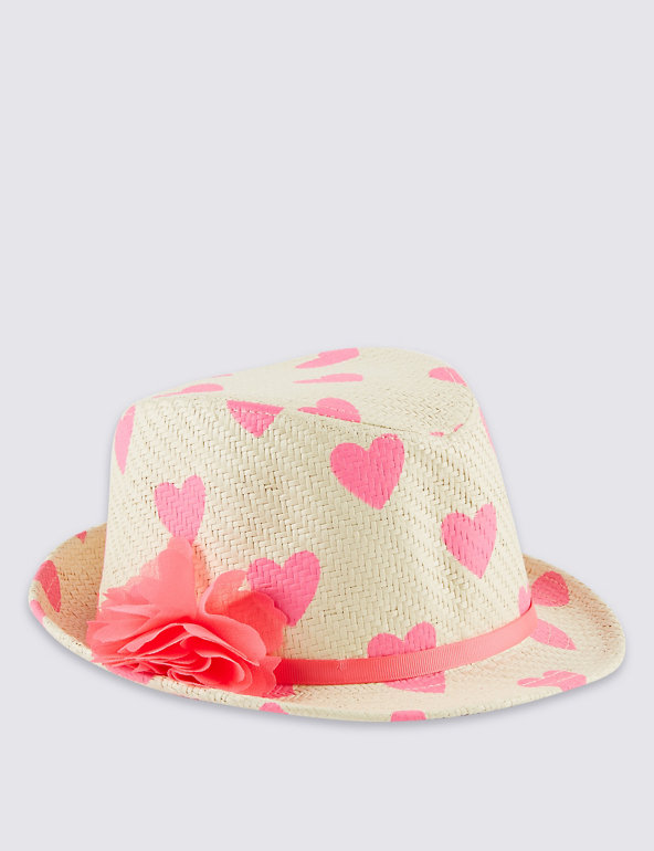 Kids' Straw Floral Corsage Trilby Hat Image 1 of 1