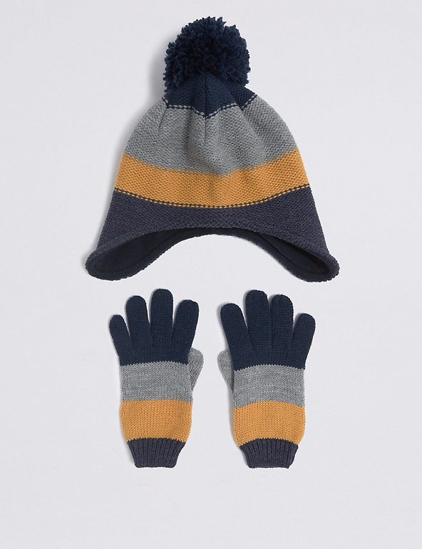 Kids’ Striped Hat & Gloves Set Image 1 of 1