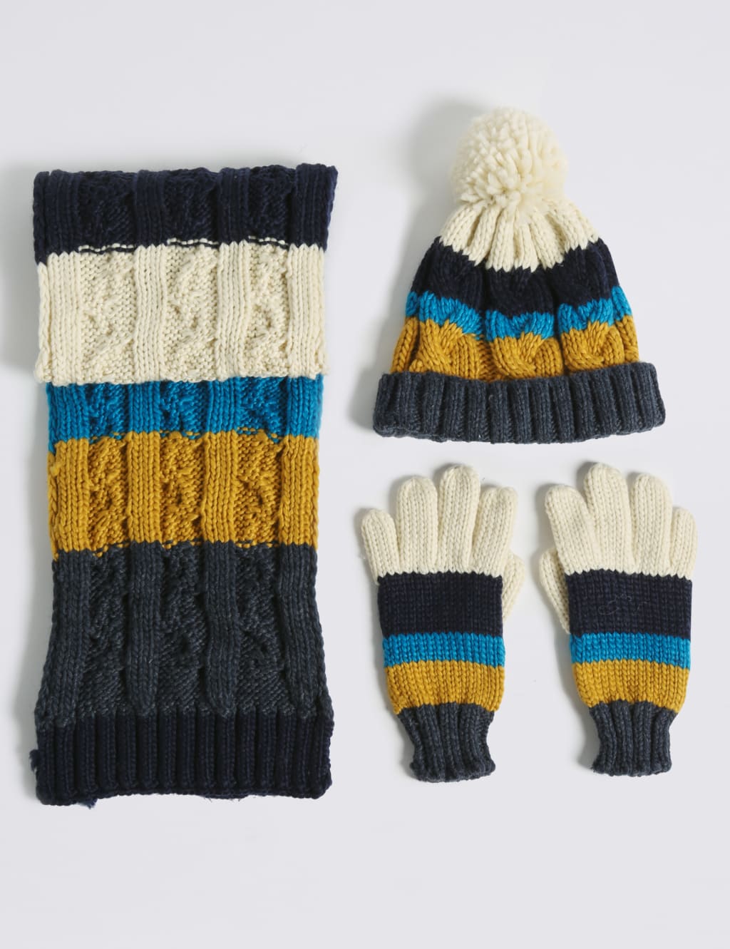 Kids’ Striped Hat, Scarf & Gloves Set M&S