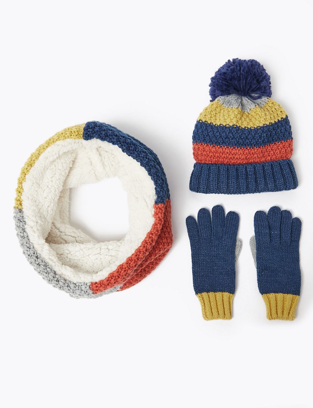 Kids' Striped Hat, Snood & Gloves Set (3-14 Years) 1 of 2