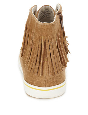 Kids' Suede Fringe Trim High Top Trainers Image 2 of 5