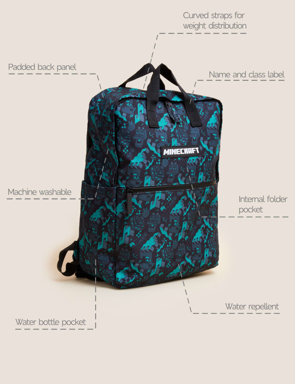 Kids’ Water Repellent Minecraft™ School Backpack 5 of 5