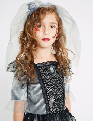 Kids' Skeleton Bride White Dress with Leggings/Headband/Veil