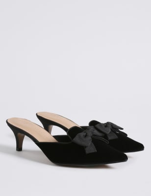 Kitten heel mules store with bow