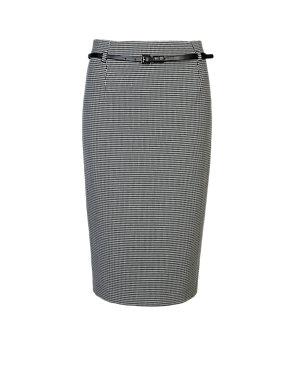 Knee Length Checked Pencil Skirt with Belt Image 2 of 4