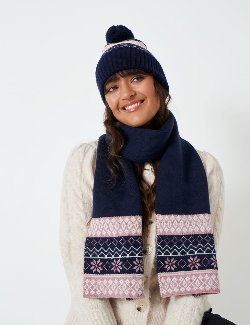 Knitted Fair Isle Hat & Scarf Gift Set Crew Clothing M&S