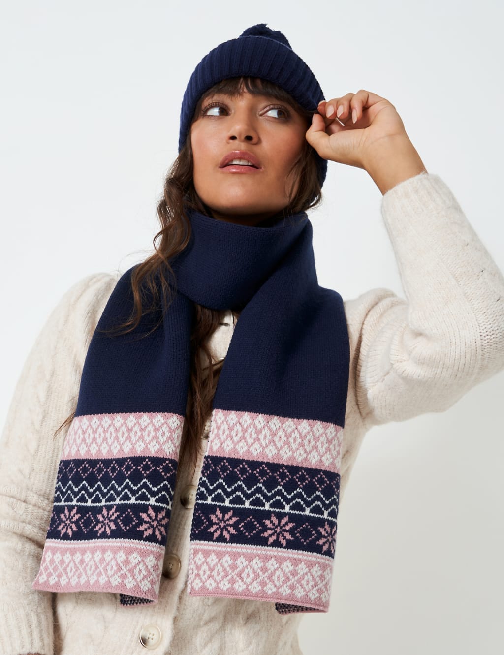 Knitted Fair Isle Hat & Scarf Gift Set Crew Clothing M&S