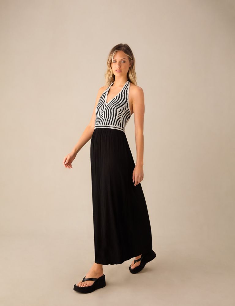 Knitted Halter Neck Maxi Waisted Dress 3 of 6