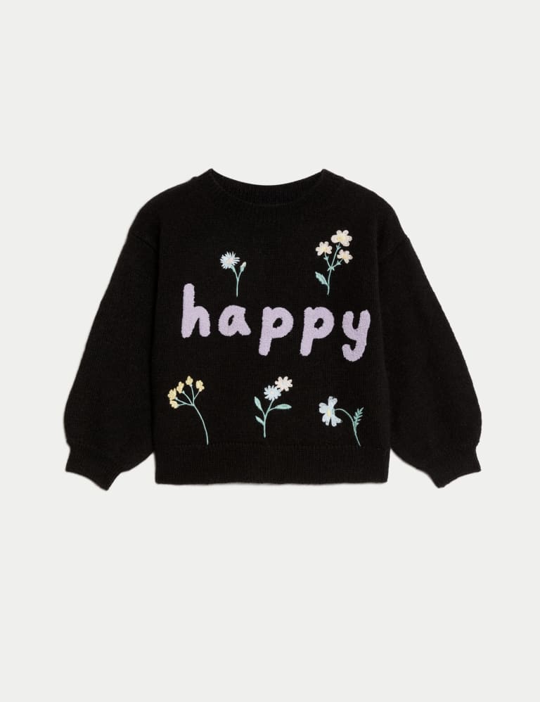 Knitted Happy Slogan Jumper with Wool 2 8 Yrs M S Collection M S