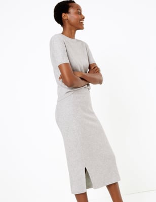 grey knit midi skirt