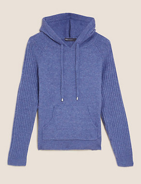 Knitted Rib Sleeve Relaxed Hoodie Image 2 of 8