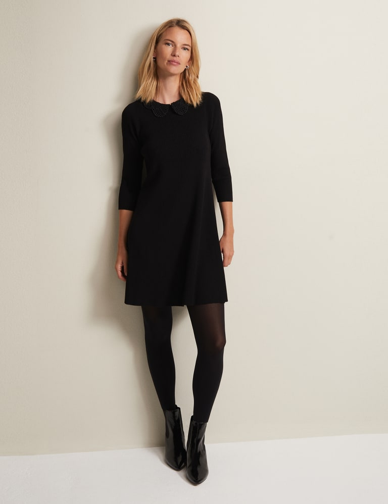 Knitted Ribbed Collared Mini Dress Phase Eight M S