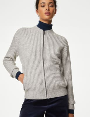 Knitted Ribbed Crew Neck Cardigan | Mu0026S Collection | Mu0026S