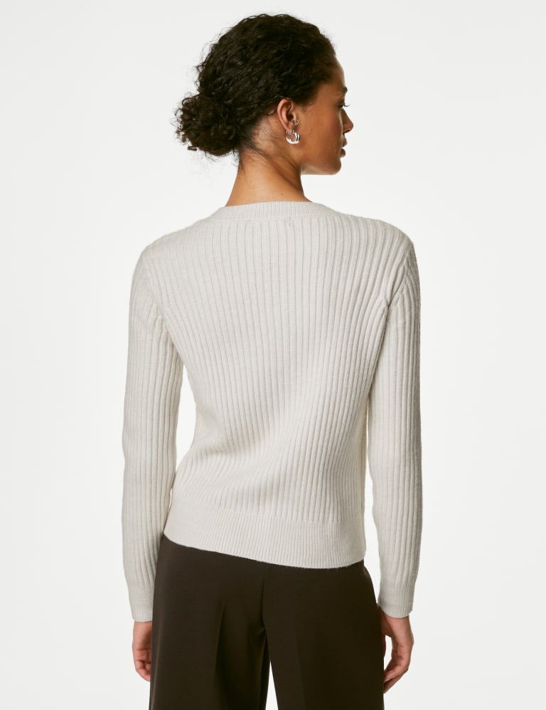 Ribbed crew neck discount cardigan