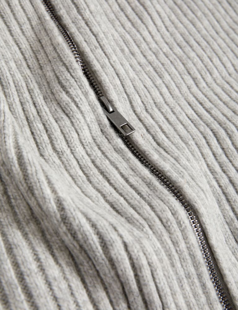 Knitted Ribbed Crew Neck Cardigan