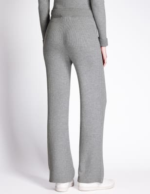 Knitted Ribbed Wide Leg Trousers with Wool, Autograph