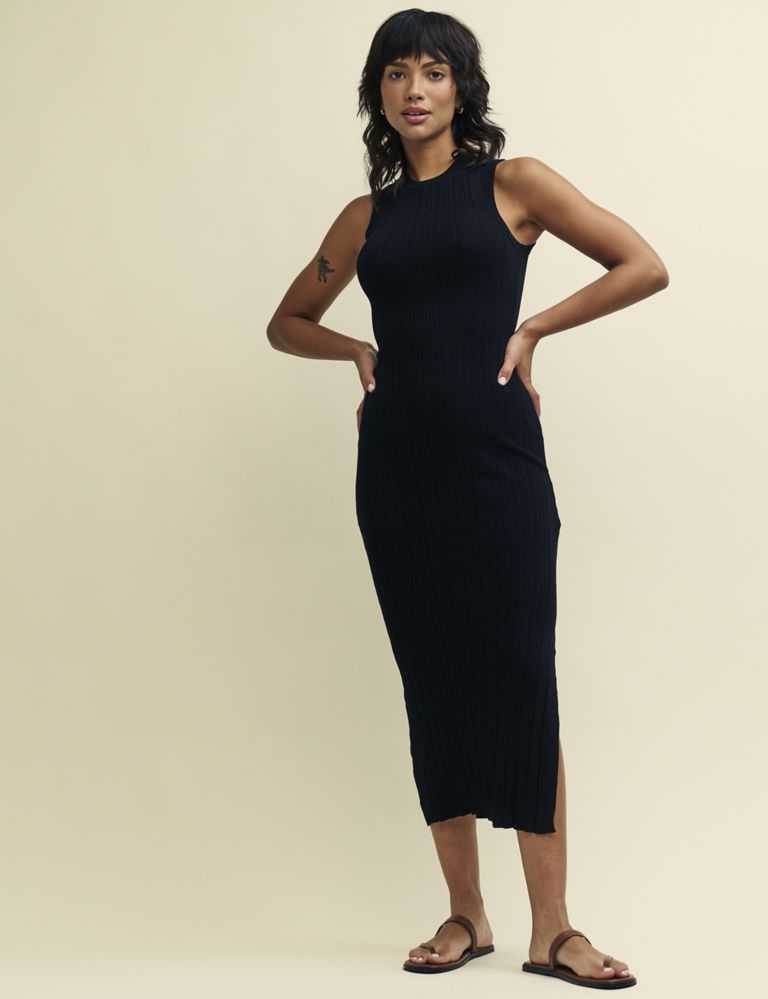 Knitted Round Neck Midi Bodycon Dress 1 of 4