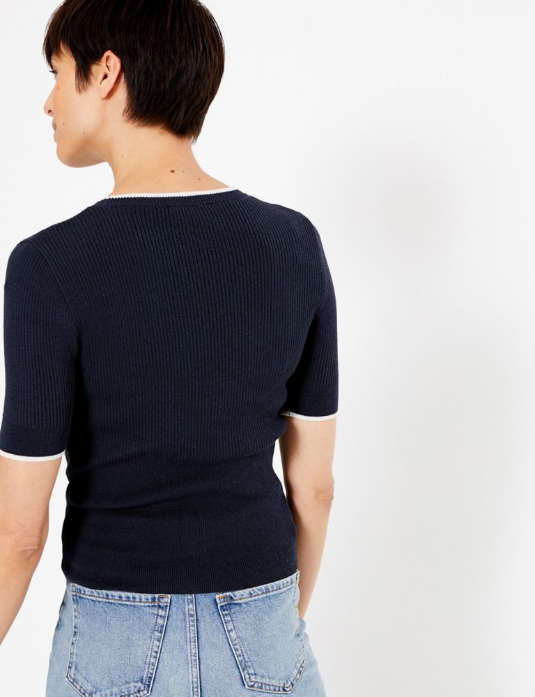 Knitted Short Sleeve Top with Linen 4 of 4