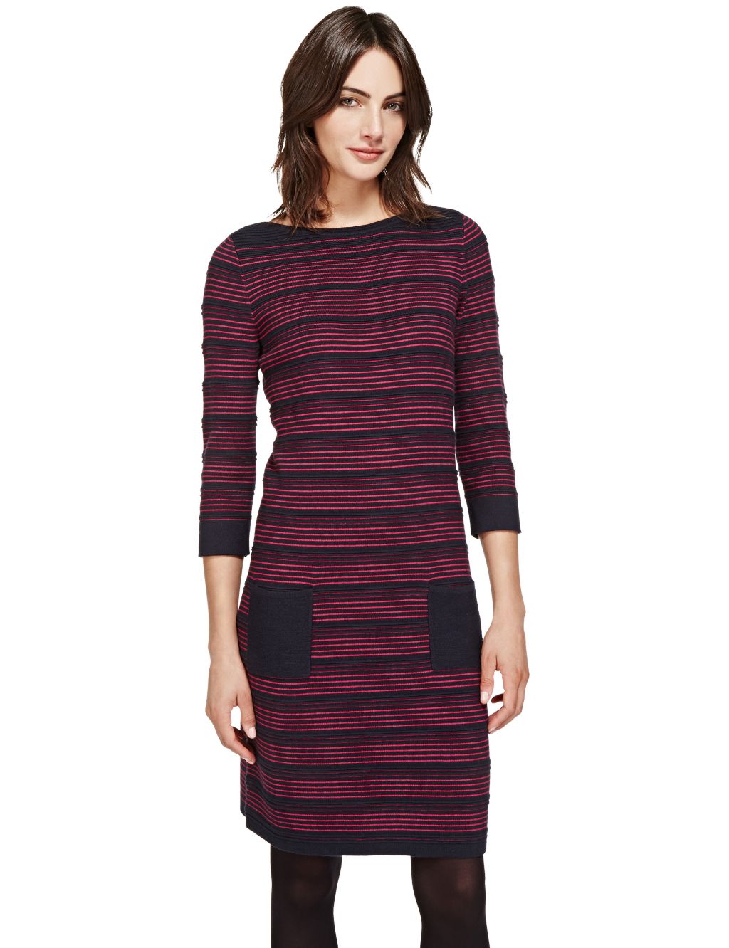 Knitted Striped Tunic Dress with Wool 2 of 4