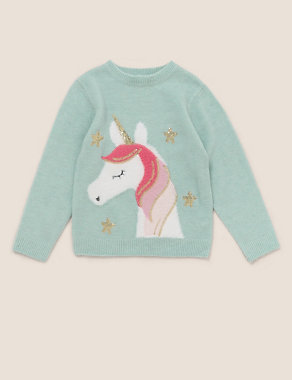 Knitted Unicorn Sequin Jumper (2-7 Yrs) Image 2 of 4