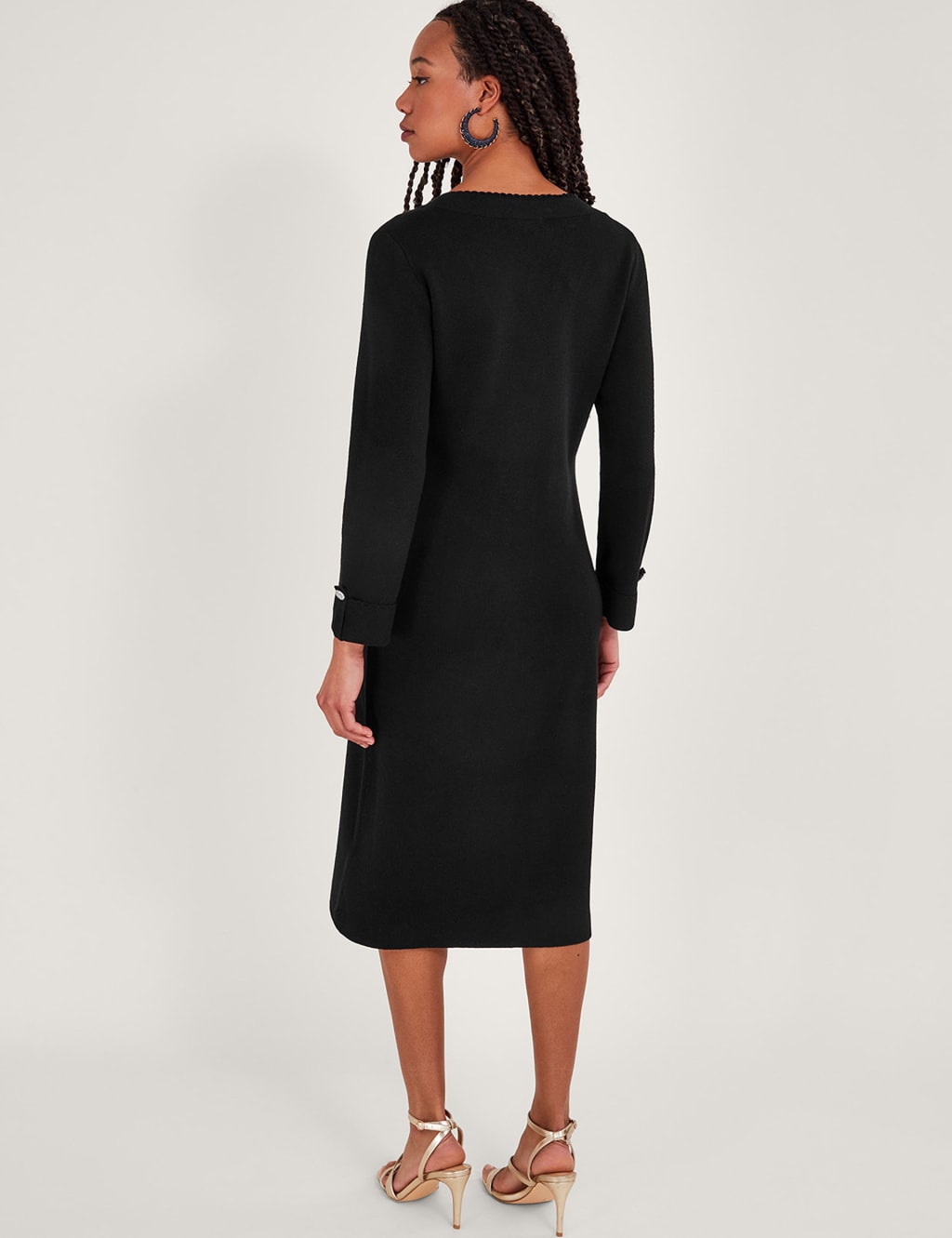 Knitted V Neck Button Front Midi Dress Monsoon M S