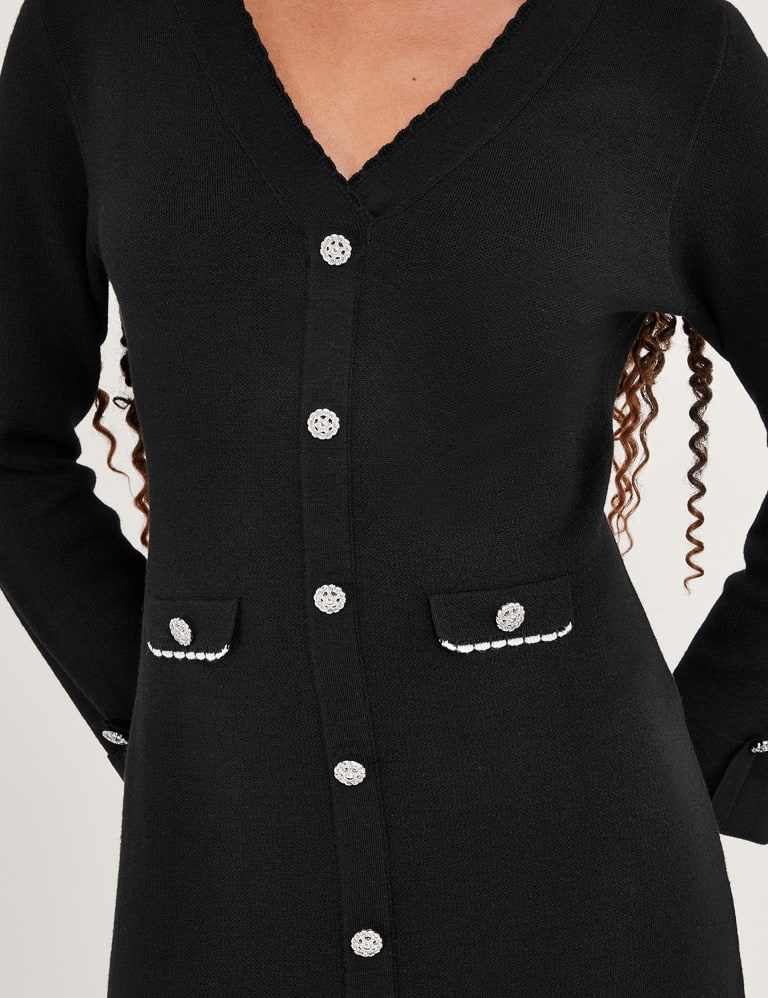 Knitted V Neck Button Front Midi Dress Monsoon M S