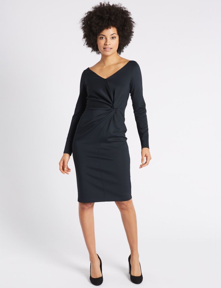 Knot Front Scuba Bodycon Dress 1 of 5