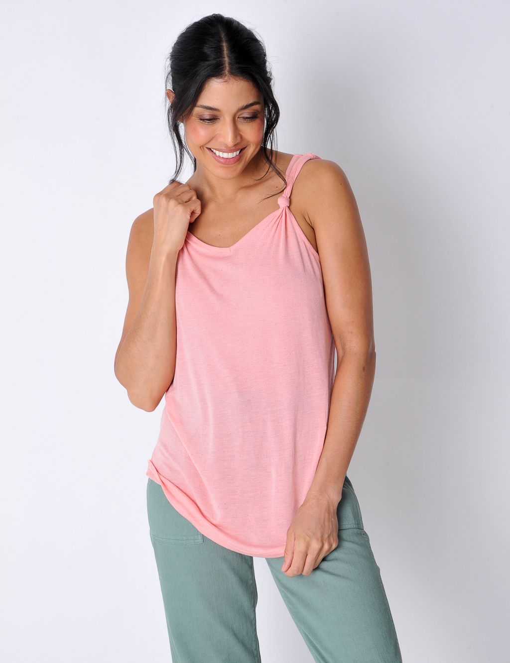 Knotted V-Neck Vest Top With Linen 2 of 6