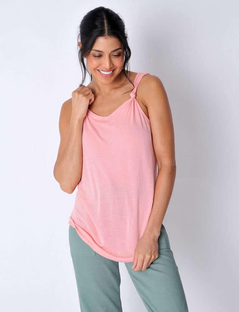 Knotted V-Neck Vest Top With Linen 3 of 6