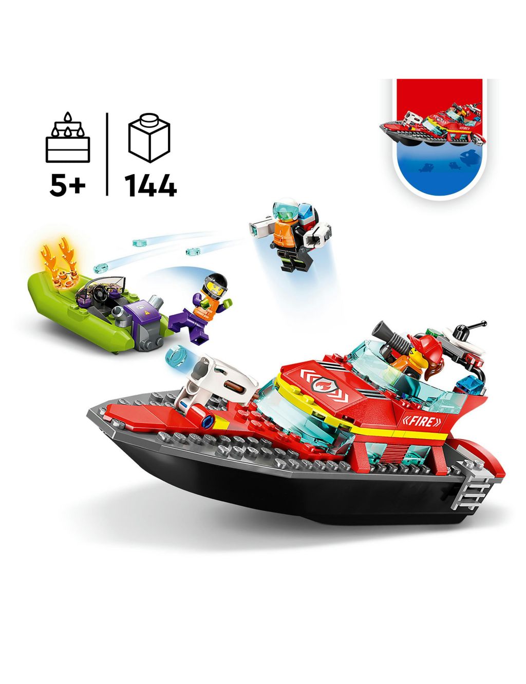 LEGO City Fire Rescue Boat Toy Building Set 60373 (5+ Yrs) 1 of 5