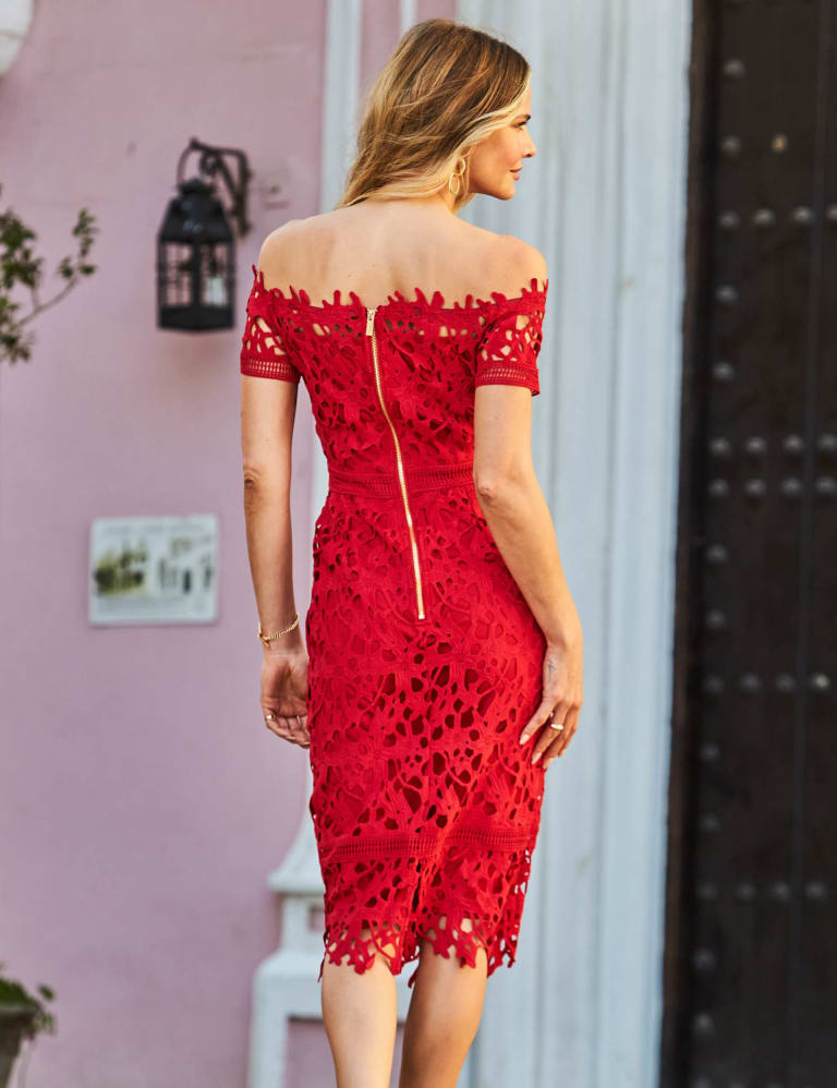 Lace Bardot Midi Column Dress