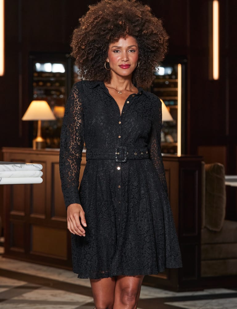 Belted lace dress clearance
