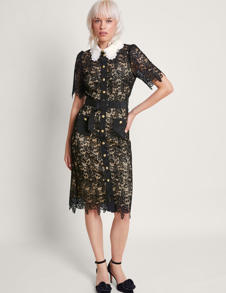 Black lace shirt dress 2025