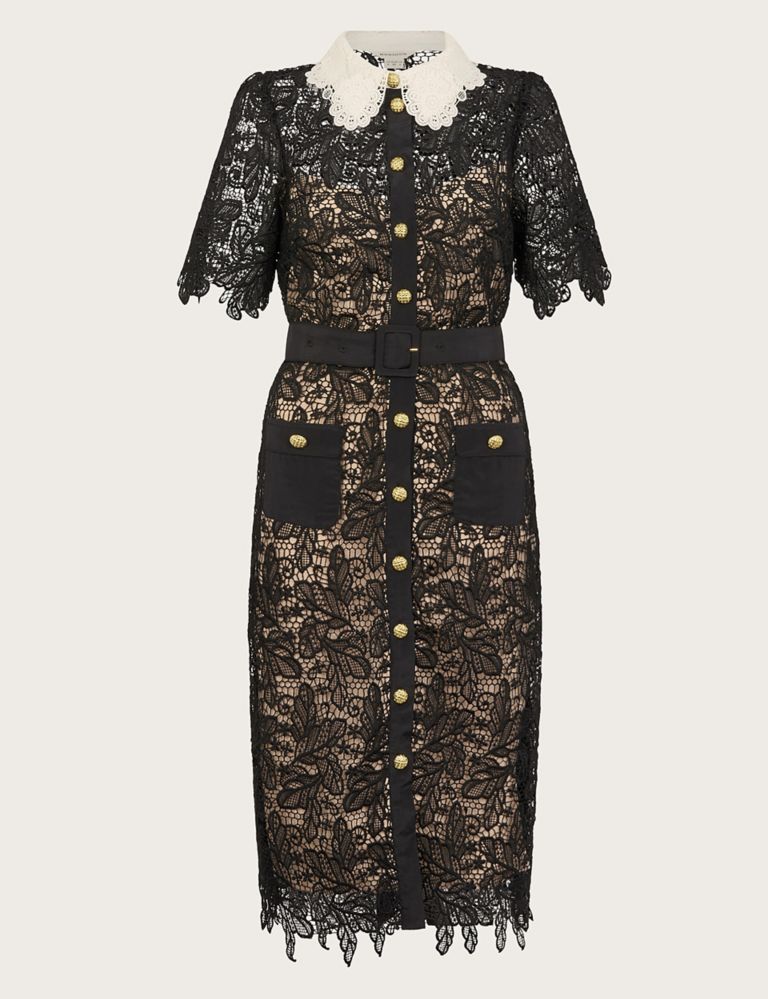 Lace Collared Knee Length Shirt Dress 2 of 5