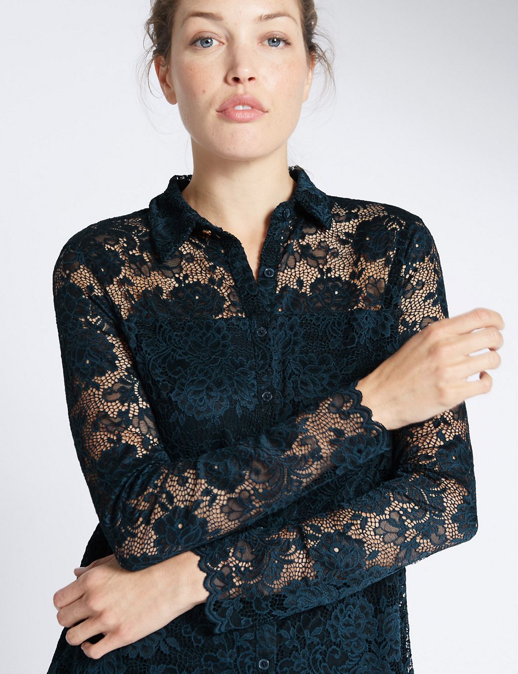 Lace Collared Neck Long Sleeve Top 2 of 3