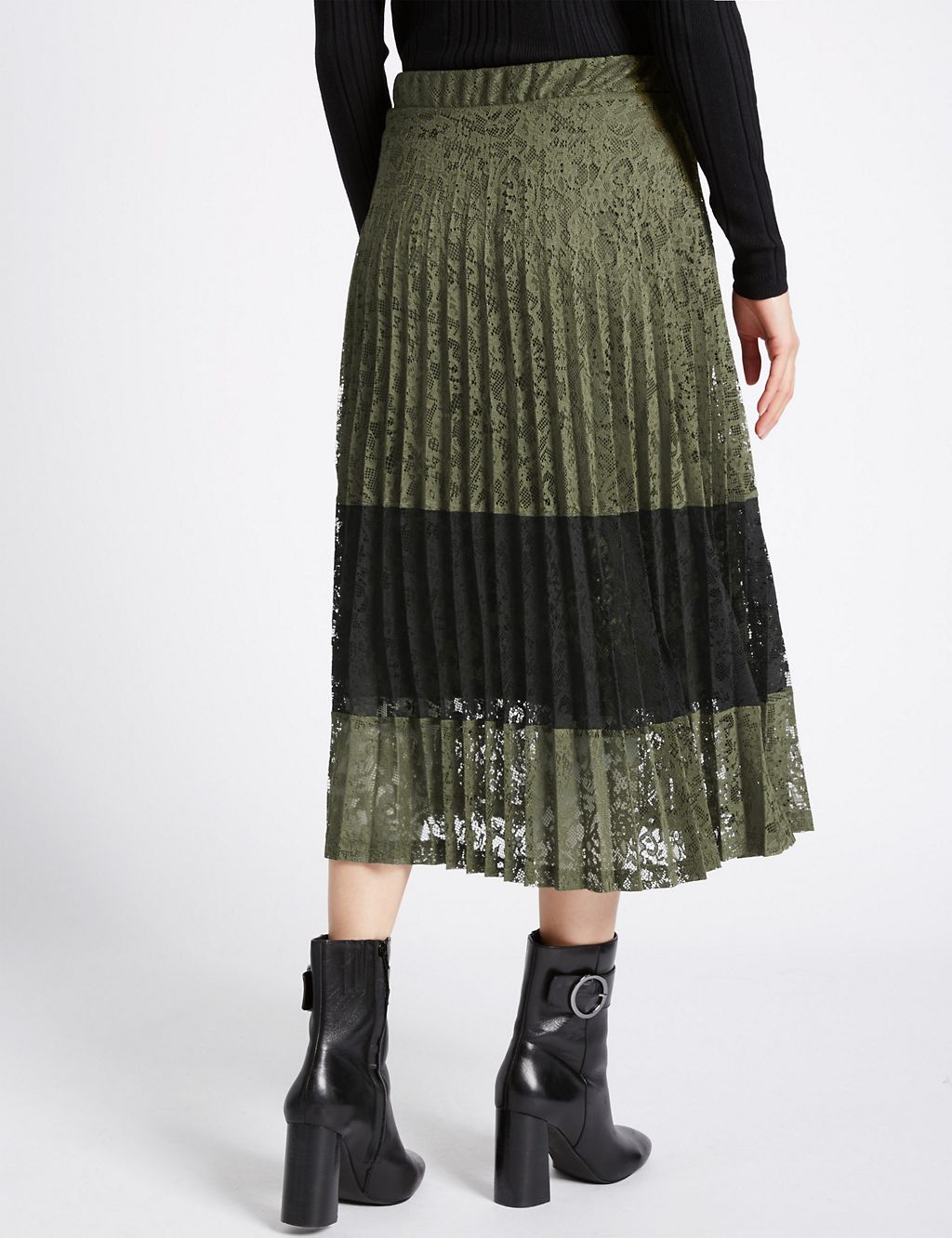 Lace Colour Block Pleated Midi Skirt 2 of 3
