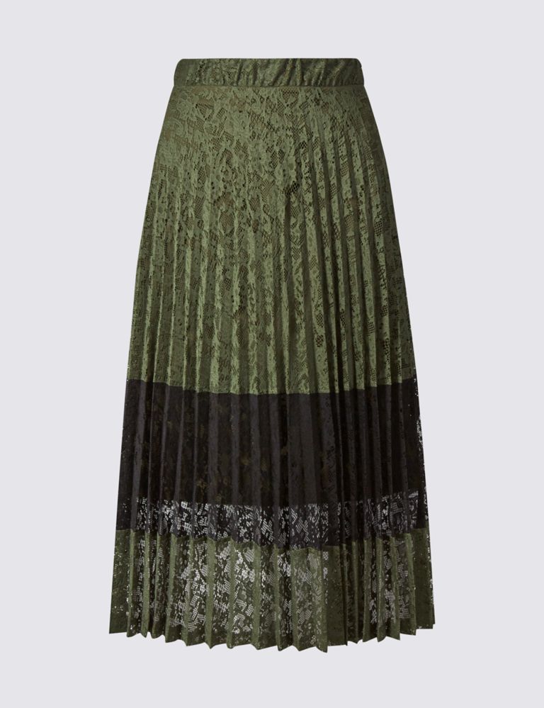 Lace Colour Block Pleated Midi Skirt 2 of 3