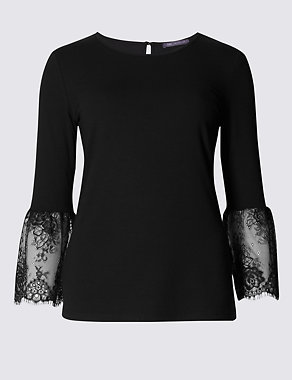 Lace Cuff 3/4 Sleeve Jersey Top Image 2 of 4