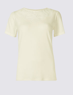 Lace Detail Round Neck Short Sleeve T-Shirt Image 2 of 5