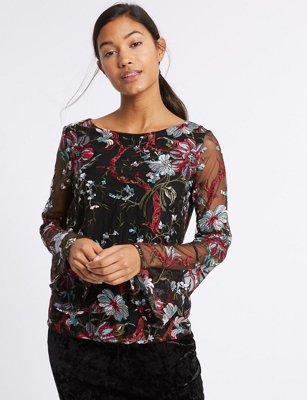 Lace Embroidered Long Sleeve T-Shirt 3 of 5